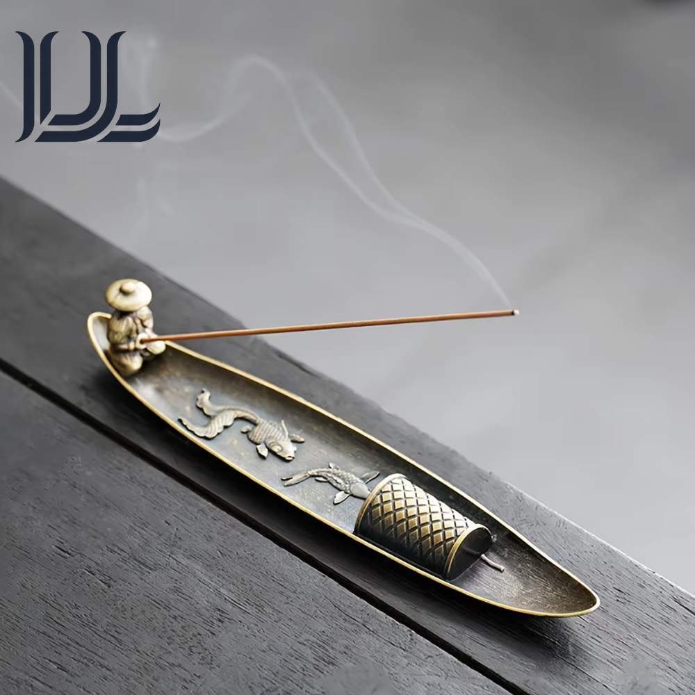 Creative Incense Holder Aromatherapy Ornament Incense Holder Boat Old Men Fishing Japanese Style Incense Stick Burner Home Decor