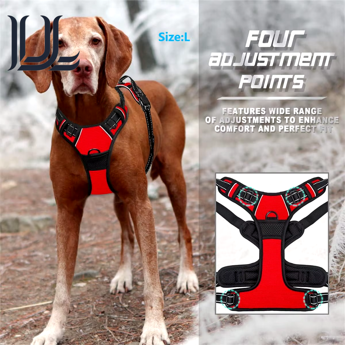No Pull Dog Harness Front Clip Heavy Duty Reflective Easy Control Handle for Large Dog Walking