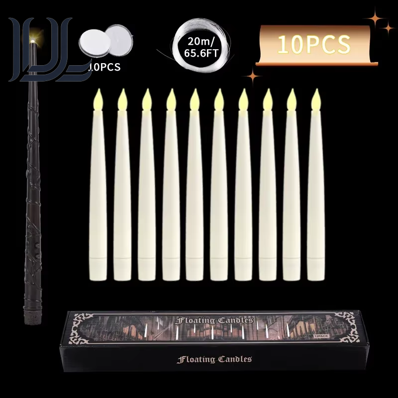 12/10 PCS LED Floating Candles with Magic Wand Flameless Flying Candle Flickering Burning Candles for Wedding Holiday Decoration