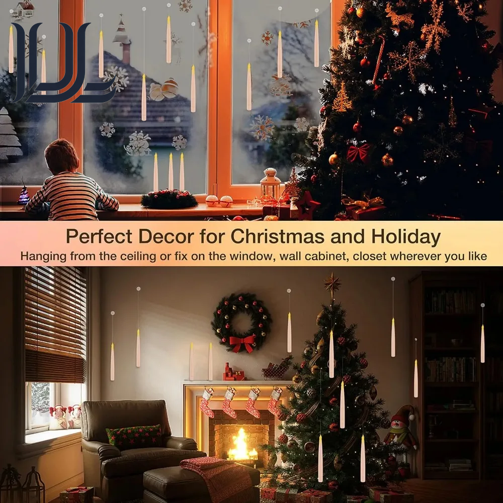 12/10 PCS LED Floating Candles with Magic Wand Flameless Flying Candle Flickering Burning Candles for Wedding Holiday Decoration