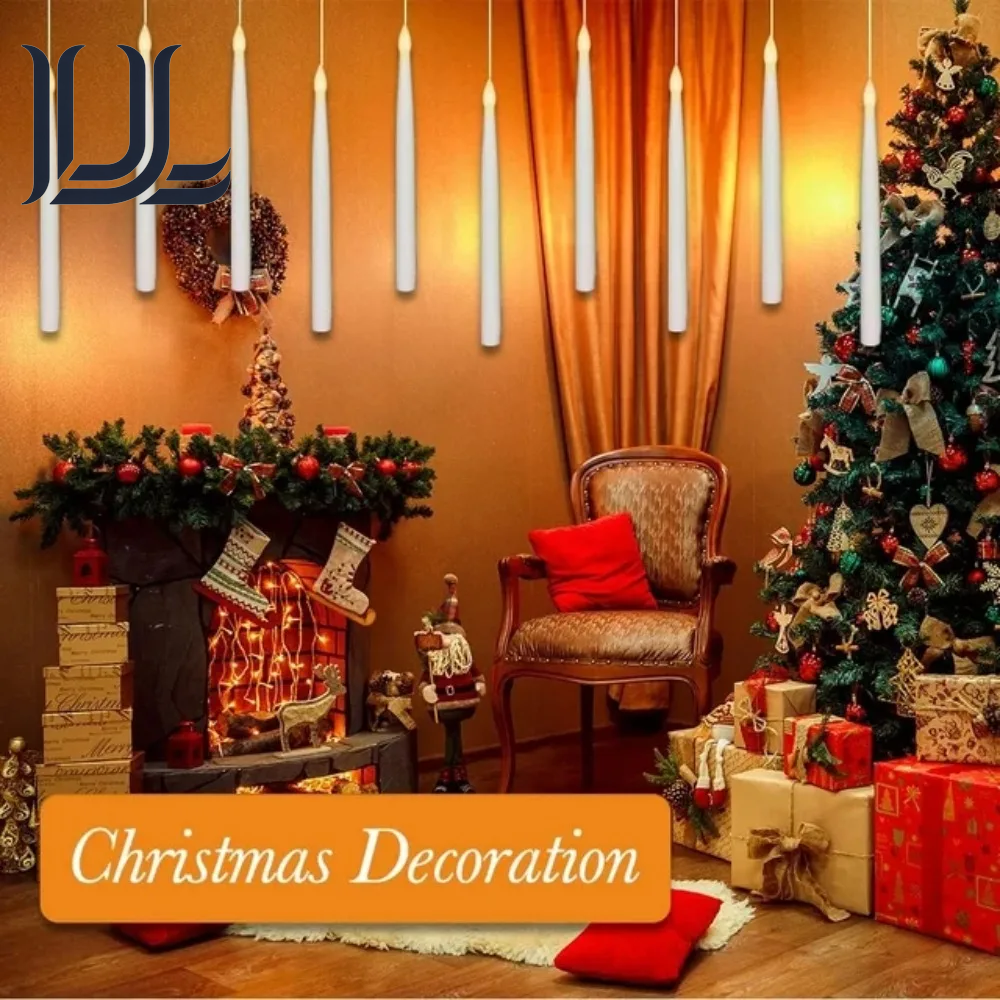 12/10 PCS LED Floating Candles with Magic Wand Flameless Flying Candle Flickering Burning Candles for Wedding Holiday Decoration