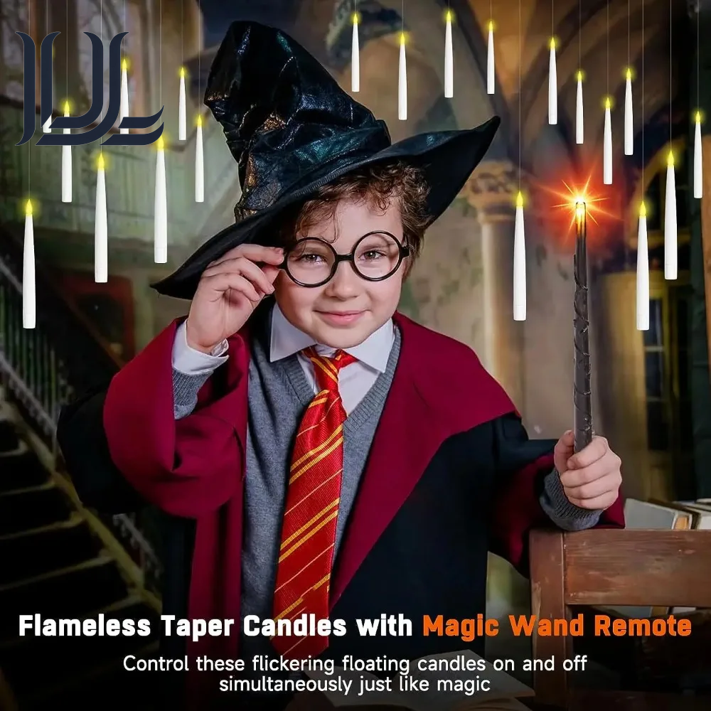12/10 PCS LED Floating Candles with Magic Wand Flameless Flying Candle Flickering Burning Candles for Wedding Holiday Decoration
