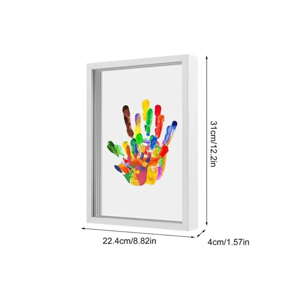 Durable Wooden Frame Handprint Photo Frame Kit Family Handprint Kit Transparent Photo Frame with 6 Paints Pen Eraser Paintbrush