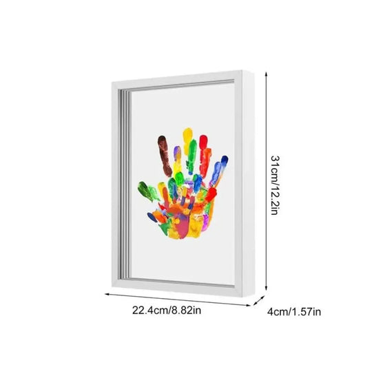 Durable Wooden Frame Handprint Photo Frame Kit Family Handprint Kit Transparent Photo Frame with 6 Paints Pen Eraser Paintbrush