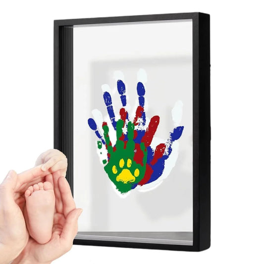 Durable Wooden Frame Handprint Photo Frame Kit Family Handprint Kit Transparent Photo Frame with 6 Paints Pen Eraser Paintbrush