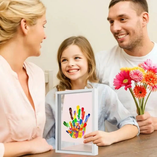 Durable Wooden Frame Handprint Photo Frame Kit Family Handprint Kit Transparent Photo Frame with 6 Paints Pen Eraser Paintbrush
