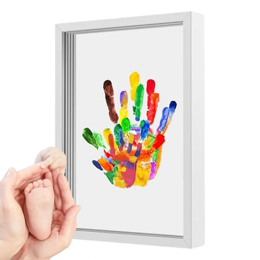 Durable Wooden Frame Handprint Photo Frame Kit Family Handprint Kit Transparent Photo Frame with 6 Paints Pen Eraser Paintbrush