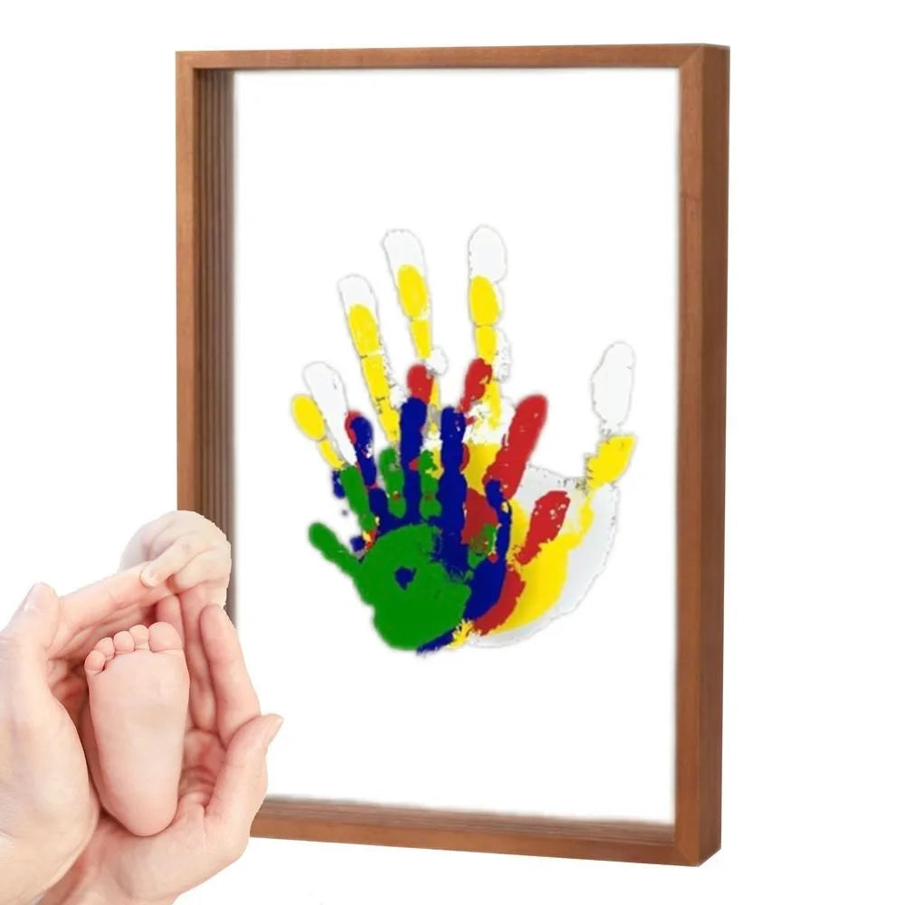 Durable Wooden Frame Handprint Photo Frame Kit Family Handprint Kit Transparent Photo Frame with 6 Paints Pen Eraser Paintbrush
