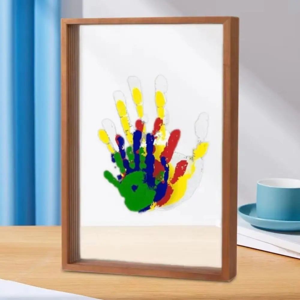Durable Wooden Frame Handprint Photo Frame Kit Family Handprint Kit Transparent Photo Frame with 6 Paints Pen Eraser Paintbrush