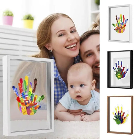 Durable Wooden Frame Handprint Photo Frame Kit Family Handprint Kit Transparent Photo Frame with 6 Paints Pen Eraser Paintbrush