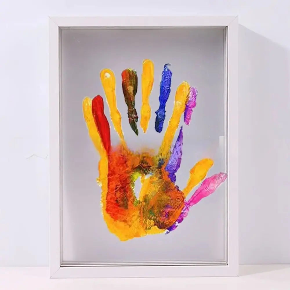 Durable Wooden Frame Handprint Photo Frame Kit Family Handprint Kit Transparent Photo Frame with 6 Paints Pen Eraser Paintbrush