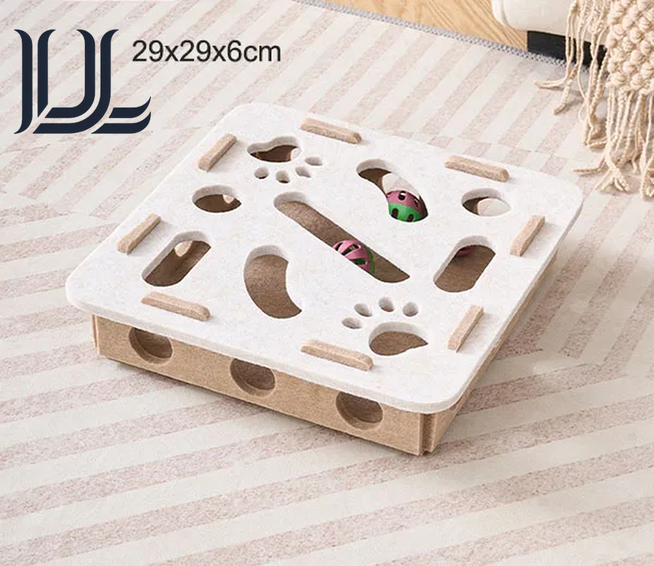 Pet Cat Puzzle Maze Holes Toys Felt Box with Bell Ball Kitten Playing Toys Interactive Funny Combination Set Cat Supplies