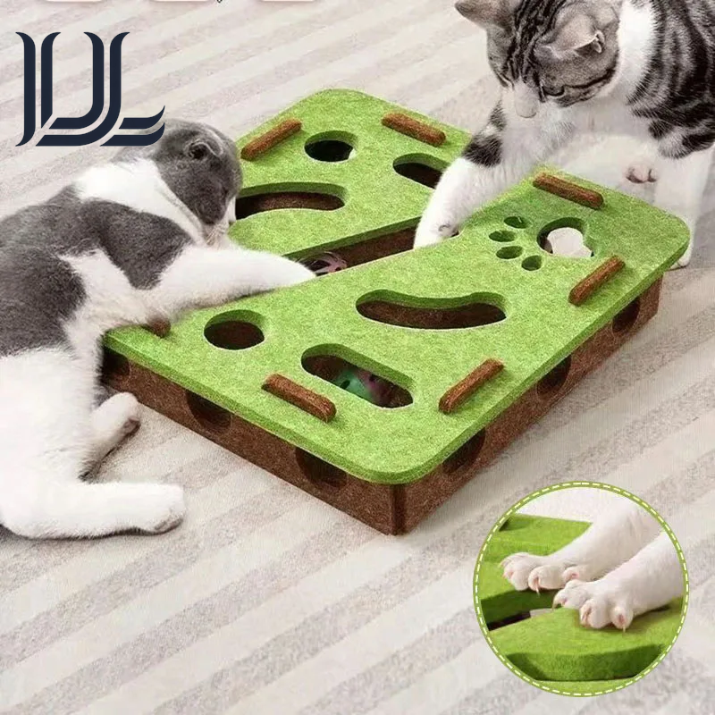 Pet Cat Puzzle Maze Holes Toys Felt Box with Bell Ball Kitten Playing Toys Interactive Funny Combination Set Cat Supplies