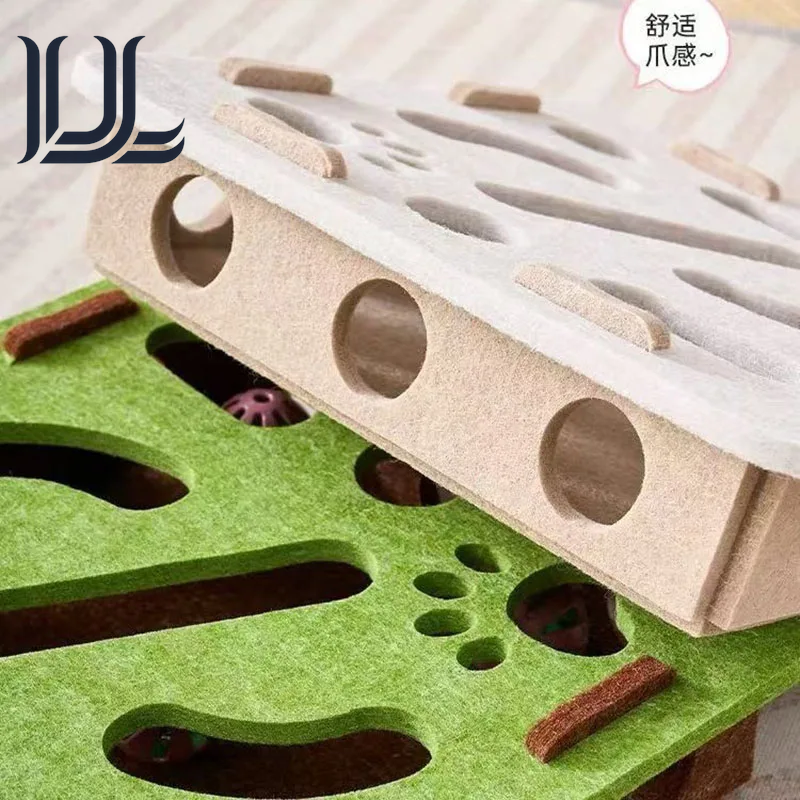Pet Cat Puzzle Maze Holes Toys Felt Box with Bell Ball Kitten Playing Toys Interactive Funny Combination Set Cat Supplies