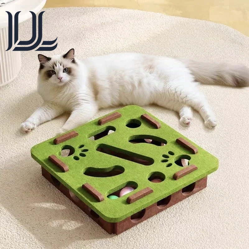 Pet Cat Puzzle Maze Holes Toys Felt Box with Bell Ball Kitten Playing Toys Interactive Funny Combination Set Cat Supplies