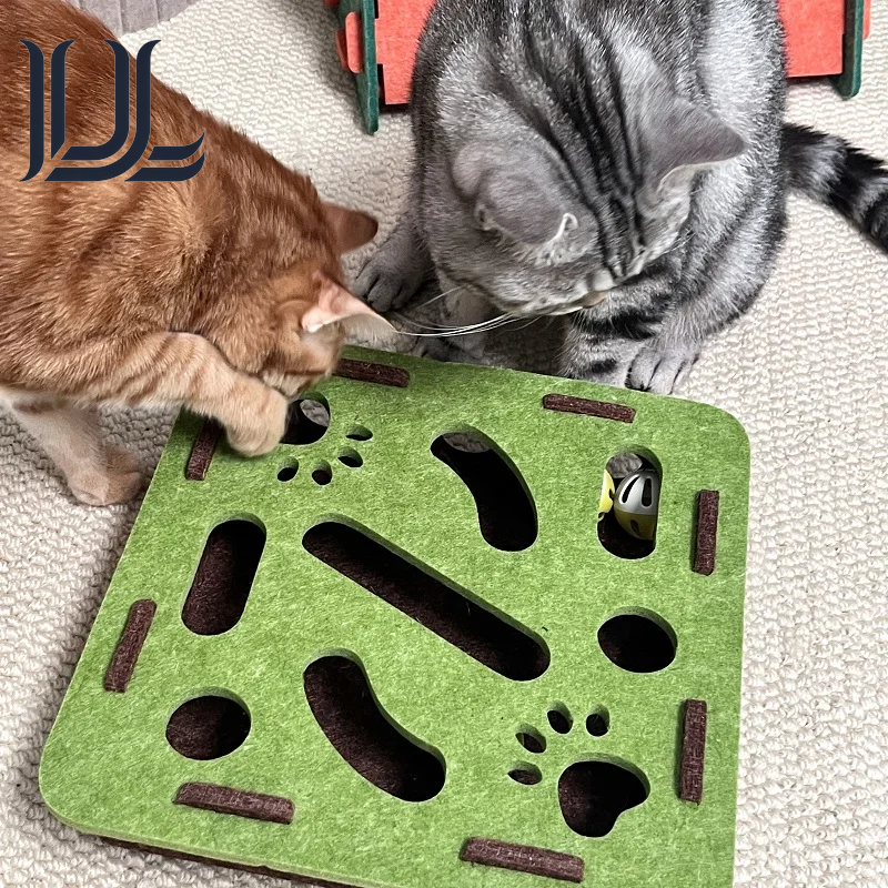 Pet Cat Puzzle Maze Holes Toys Felt Box with Bell Ball Kitten Playing Toys Interactive Funny Combination Set Cat Supplies