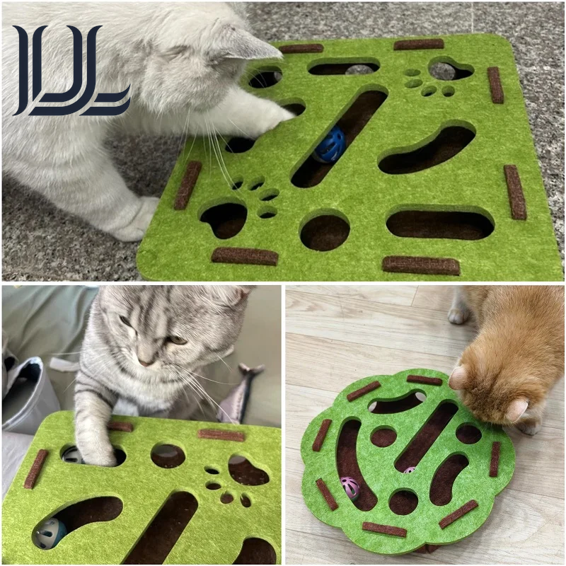 Pet Cat Puzzle Maze Holes Toys Felt Box with Bell Ball Kitten Playing Toys Interactive Funny Combination Set Cat Supplies