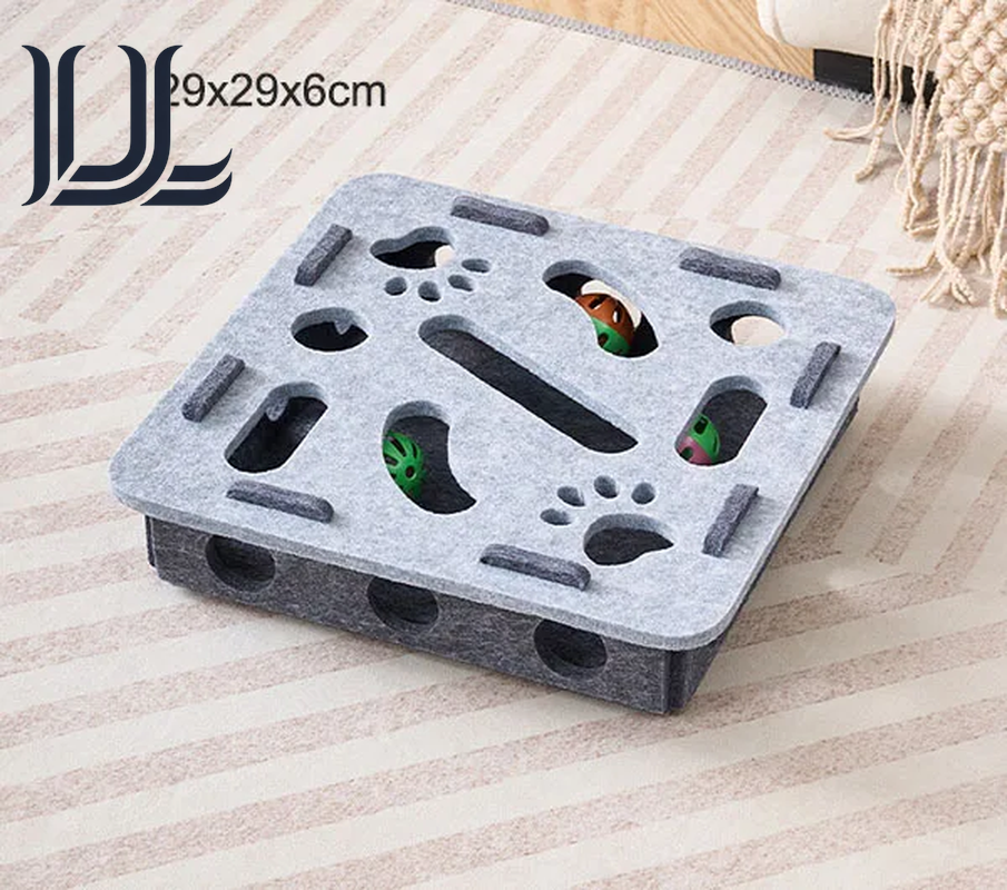 Pet Cat Puzzle Maze Holes Toys Felt Box with Bell Ball Kitten Playing Toys Interactive Funny Combination Set Cat Supplies