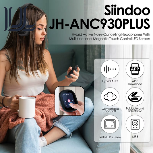 Jh-Anc930Plus Hybrid Wireless Headphone, Active Noise Cancelling Headphones with Multi Magnetic Touch Control LED Screen